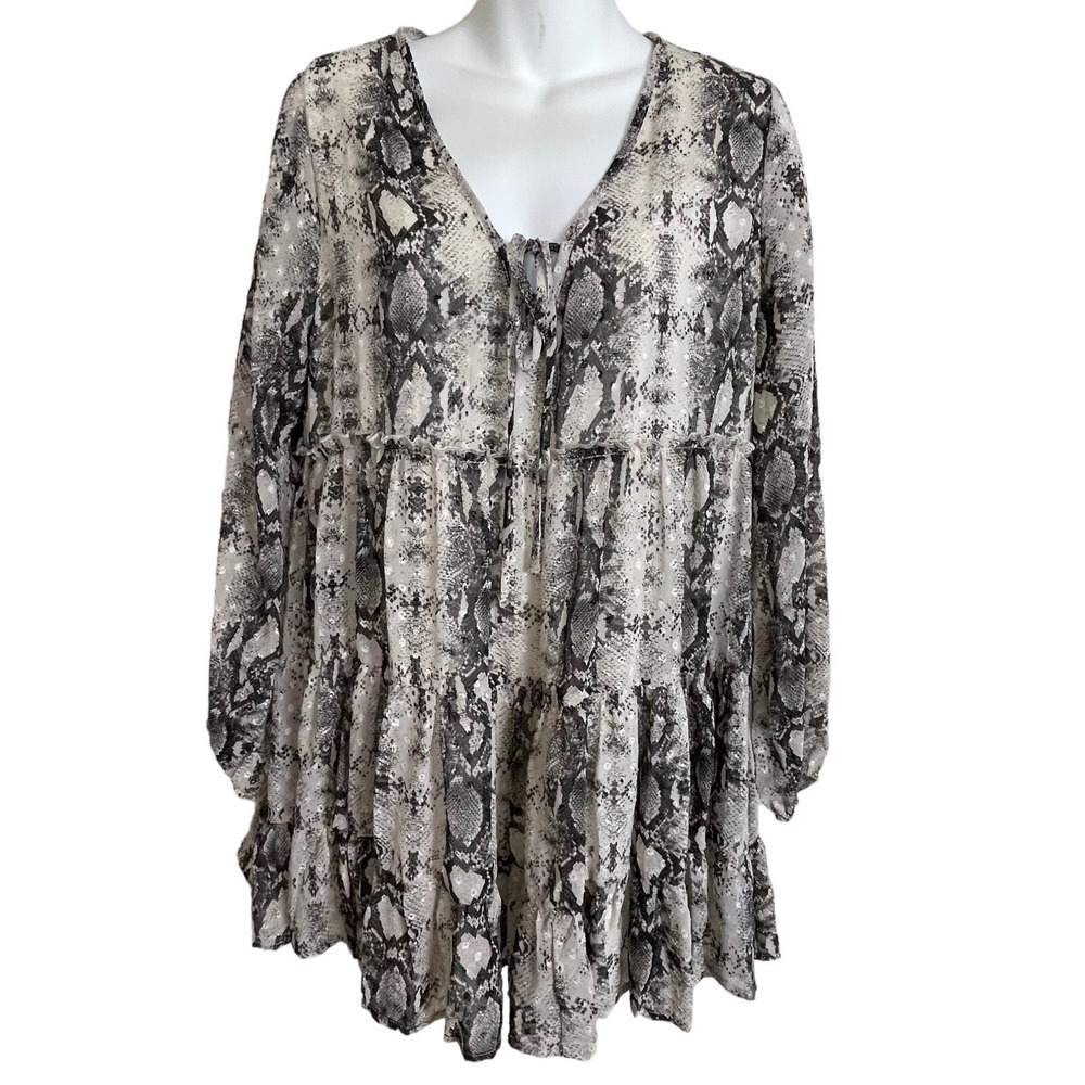 Altar d‎ State Dress Women's Size S Snake Print Tiered Mini Boho Ruffle Chiffon